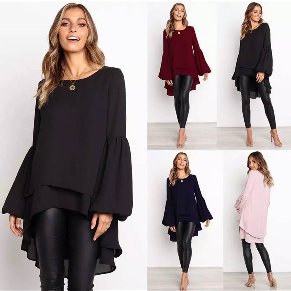 Elegant, Bell Sleeved, High-Low Blouse